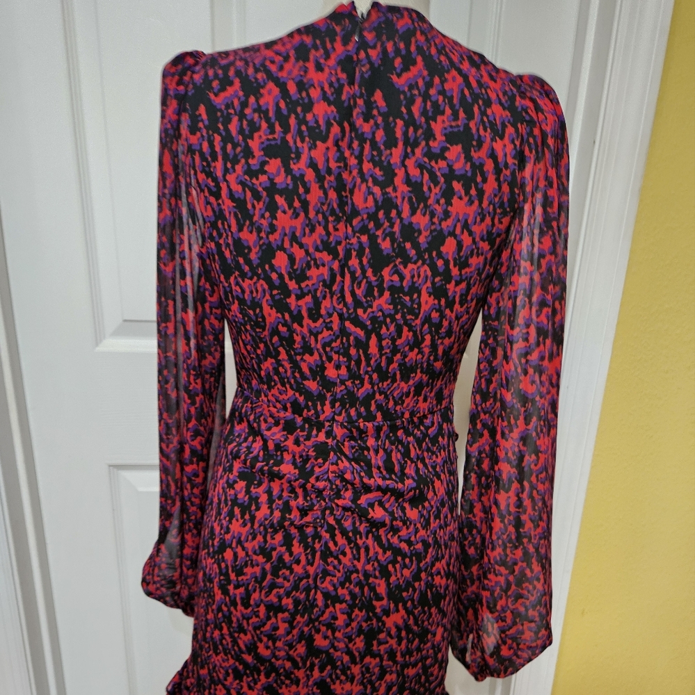 Express Red and Black Ruched Ruffles Mini Dress Size S - Picture 3 of 4